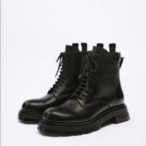 NWT Zara Low Heel Laced Leather Boots Women s Size 6.5/Eu 37